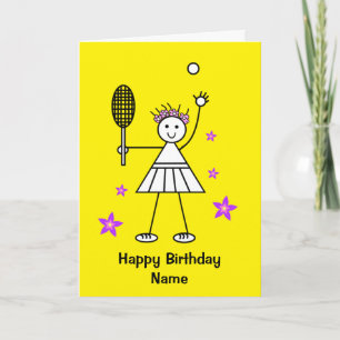 Cute Girl Tennis Player Yellow Birthday Card Kaart