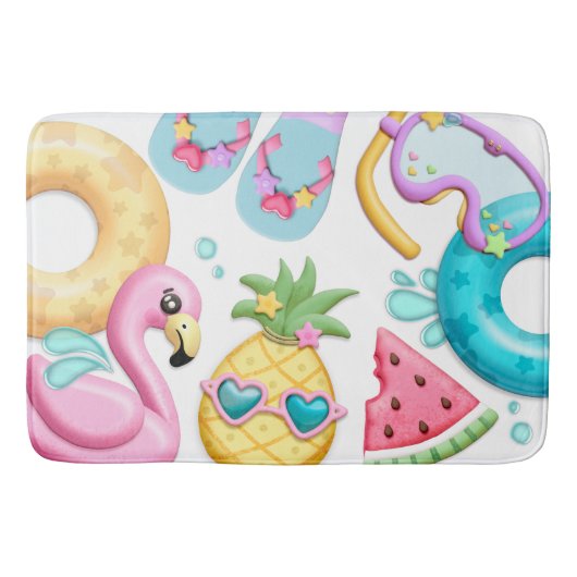 Cute Girl Tropical Beach Flamingo Badmat (Voorkant)