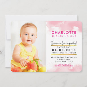 CUTE GIRL verjaardagsfeestje INVITE roze waterverf Kaart