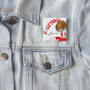Cute Girl Volleyball Player in Red Vierkante Button 5,1 Cm
