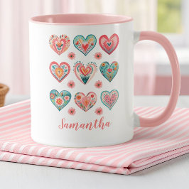 Cute Girl Watercolor Valentine Hearts Mok