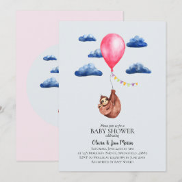 Cute Girl Waterverf Sloth and Name Baby shower Kaart