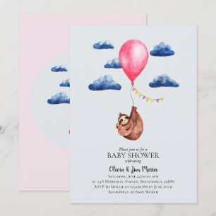 Cute Girl Waterverf Sloth and Name Baby shower Kaart