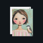 Cute Girl With a Bird on Her Shoulder Briefkaart<br><div class="desc">A beautiful girl with a bird on her shoulder fantasy AI generated art</div>
