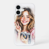Cute girl with camera phone case iPhone 16 hoesje (Achterkant)