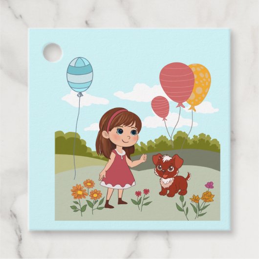 Cute Girl with Dog & Balloons  Bedankjes Labels (Voorkant)