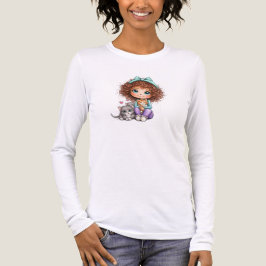 Cute Girl with Kittens Kawaii Cozy Art Tri-Blend Shirt