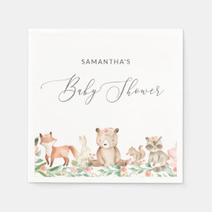 Cute Girl Woodland Animals Baby shower Servet