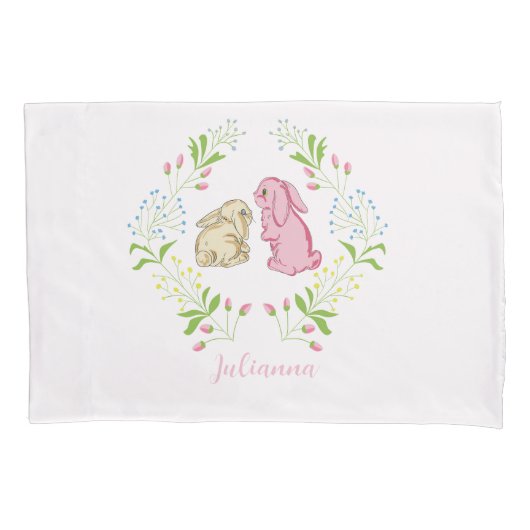 Cute Girl Wreath Bunny Pillowcase Kussensloop (Voorkant)