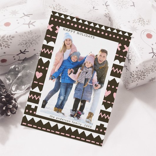 Cute Girlish Pattern Prettige feestdagen Foto Feestdagenkaart