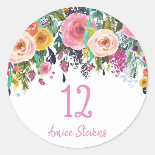 Cute Girls 12th Birthday Party Pink Flower Peach Ronde Sticker (Voorkant)
