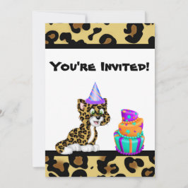 Cute Girls Animal Print Leopard Birthday Invite Kaart