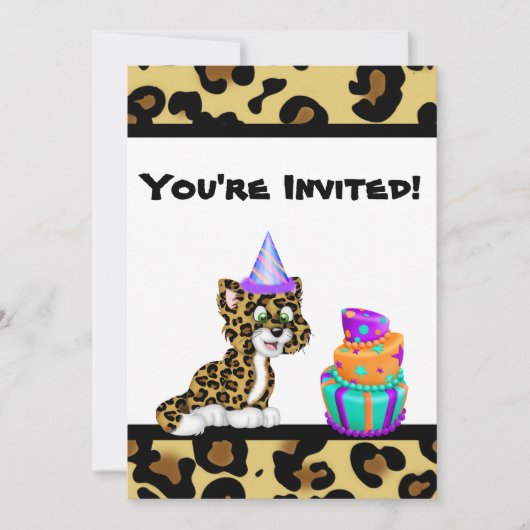 Cute Girls Animal Print Leopard Birthday Invite Kaart (Voorkant)