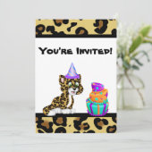 Cute Girls Animal Print Leopard Birthday Invite Kaart (Staand voorkant)