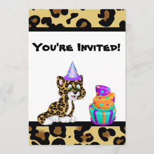 Cute Girls Animal Print Leopard Birthday Invite Kaart