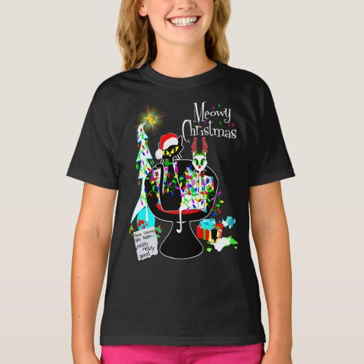 Cute Girls Atomic Cat Meowy kerst T-shirt (Voorkant)