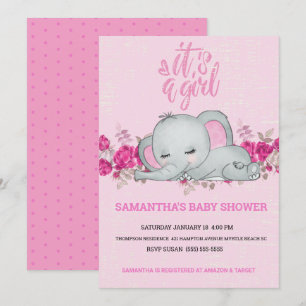 Cute Girls Baby Elephant Slaping Floral Pink Kaart