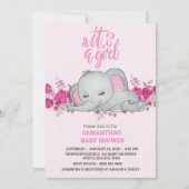 Cute Girls Baby Elephant Slaping Floral Pink Kaart (Voorkant)