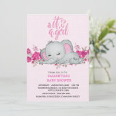 Cute Girls Baby Elephant Slaping Floral Pink Kaart (Staand voorkant)