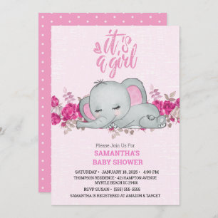 Cute Girls Baby Elephant Slaping Floral Pink Kaart