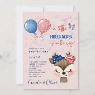 Cute Girls Baby shower US Little Firecracker Deer Kaart