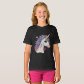 Cute Girls Black Elegant Paars Magical Unicorn T-shirt (Voorkant volledig)