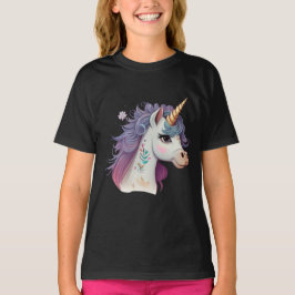 Cute Girls Black Elegant Paars Magical Unicorn T-shirt