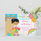 Cute Girls Bowling Birthday Party Invitation Kaart (Staand voorkant)