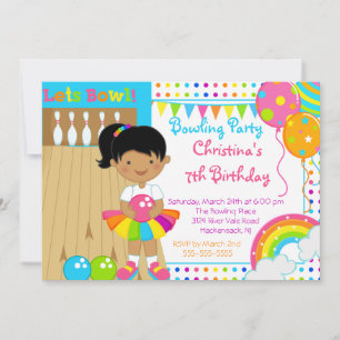 Cute Girls Bowling Birthday Party Invitation Kaart