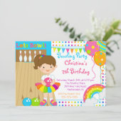Cute Girls Bowling Birthday Party Invitation Kaart (Staand voorkant)