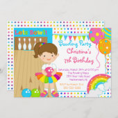 Cute Girls Bowling Birthday Party Invitation Kaart (Voorkant / Achterkant)
