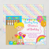 Cute Girls Bowling Birthday Party Invitation Kaart (Voorkant / Achterkant)