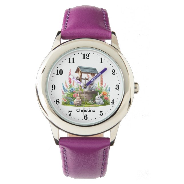 Cute girls bunny lovers add name  horloge (Voorkant)