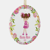 Cute Girls Cheerleader Pink-kerstversiering Keramisch Ornament (Rechts)
