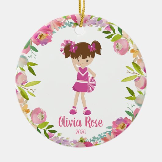 Cute Girls Cheerleader Pink-kerstversiering Keramisch Ornament (Voorkant)
