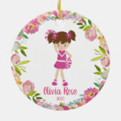 Cute Girls Cheerleader Pink-kerstversiering Keramisch Ornament (Achterkant)