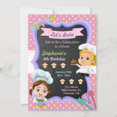 Cute Girls Chef Baking Birthday Party Invitation Kaart (Voorkant)
