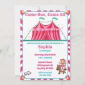 Cute Girl's Circus Carnival Birthday Invitation Kaart (Voorkant)