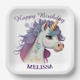 Cute Girls Elegant Paars Magical Unicorn Birthday Papieren Bordje