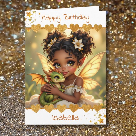 Cute Girl's Fairy and Dragon Themed Birthday Kaart