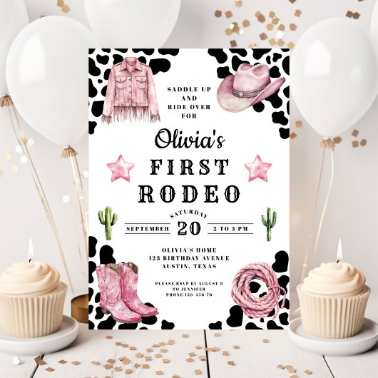 Cute Girl's First Rodeo 1st Birthday Kaart