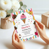 Cute Girls Ice Cream 5th Birthday Party Kaart