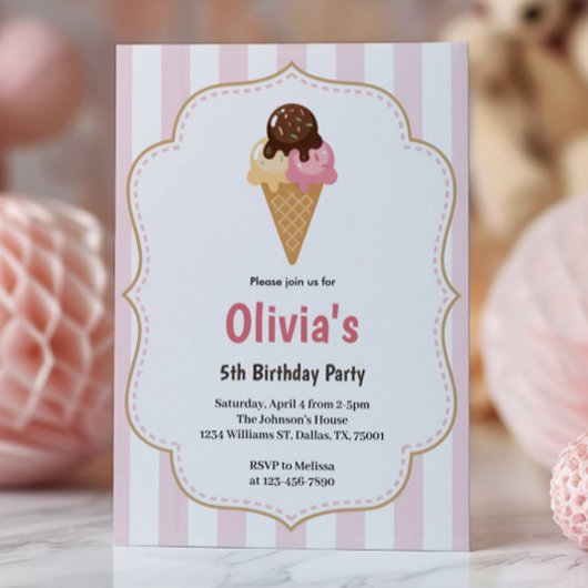 Cute Girls Ice Cream Birthday Party Kaart
