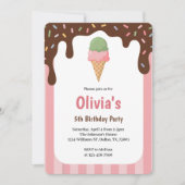 Cute Girls Ice Cream Birthday Party Kaart (Voorkant)