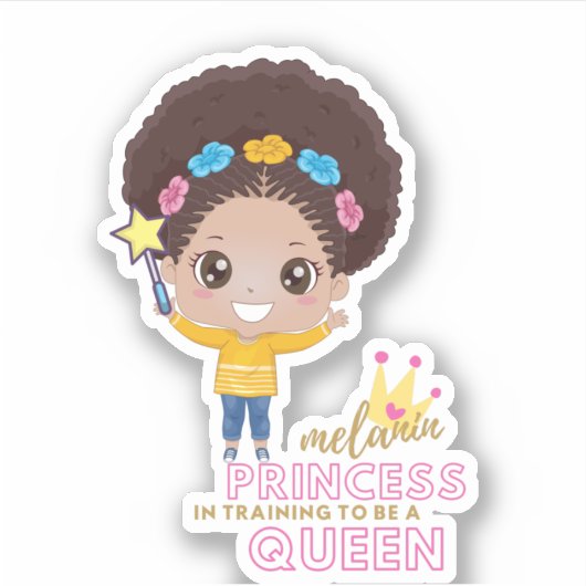 Cute Girls Melanin Princess Training to be Queen Sticker (Voorkant)