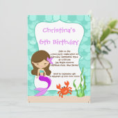 Cute Girls Mermaid Birthday Party Kaart (Staand voorkant)