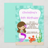 Cute Girls Mermaid Birthday Party Kaart (Voorkant / Achterkant)