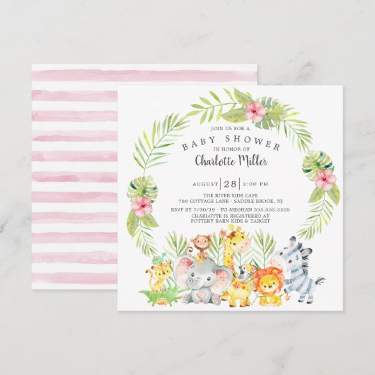 Cute Girls Oerwoud Animals Baby shower Kaart (Voorkant / Achterkant)