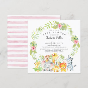 Cute Girls Oerwoud Animals Baby shower Kaart