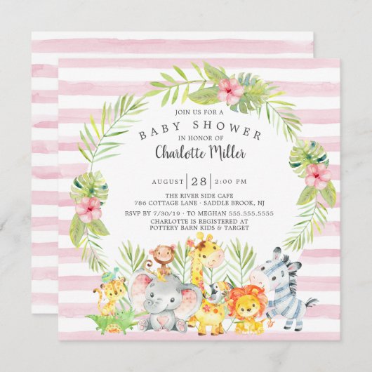 Cute Girls Oerwoud Animals Baby shower Kaart (Voorkant / Achterkant)